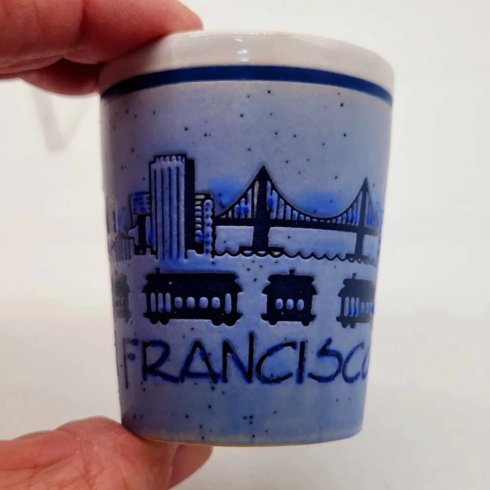 San Francisco Blue Ombre Ceramic Stoneware Shot Glass Collectible Souvenir